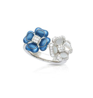 Belle Etoile Clover Blooms Ring - Sea Blue & White