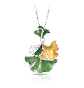 Belle Etoile Gingko Pendant - White & Gold & Green