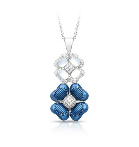 Belle Etoile Clover Blooms Pendant - Sea Blue & White