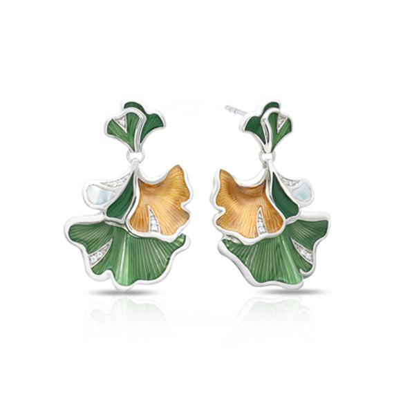 Belle Etoile Gingko Earrings - White & Gold & Green