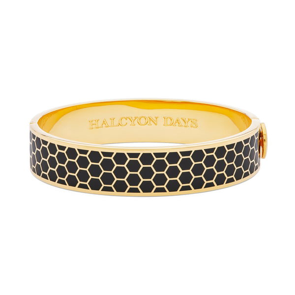 Load image into Gallery viewer, Halcyon Days 13mm Honeycomb - Black - Gold - Hinged Bangle
