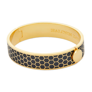 Halcyon Days 13mm Honeycomb - Black - Gold - Hinged Bangle