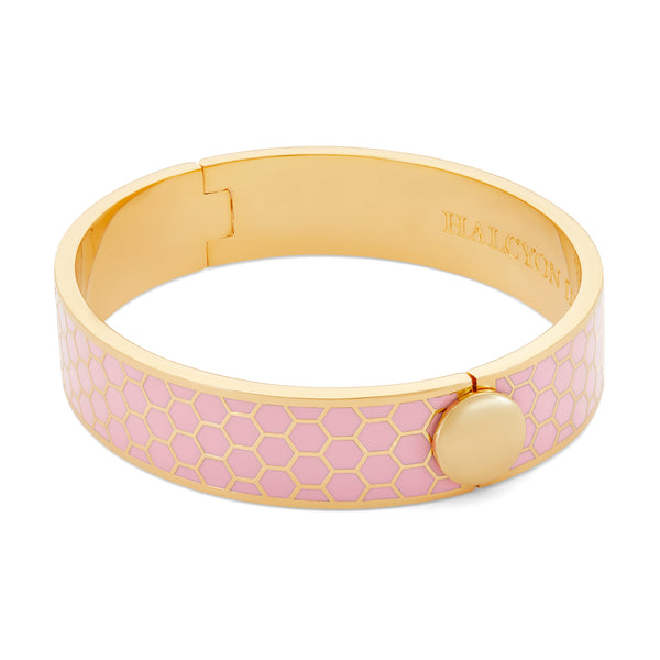 Load image into Gallery viewer, Halcyon Days Honeycomb Pale Pink &amp; Gold Bangle
