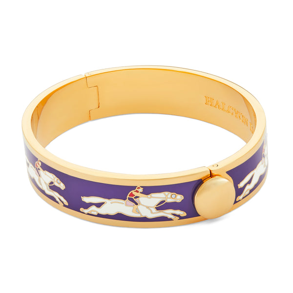 Load image into Gallery viewer, Halcyon Days 13mm Race Horse - Amethyst - Cream - Gold - Hinged Bangle
