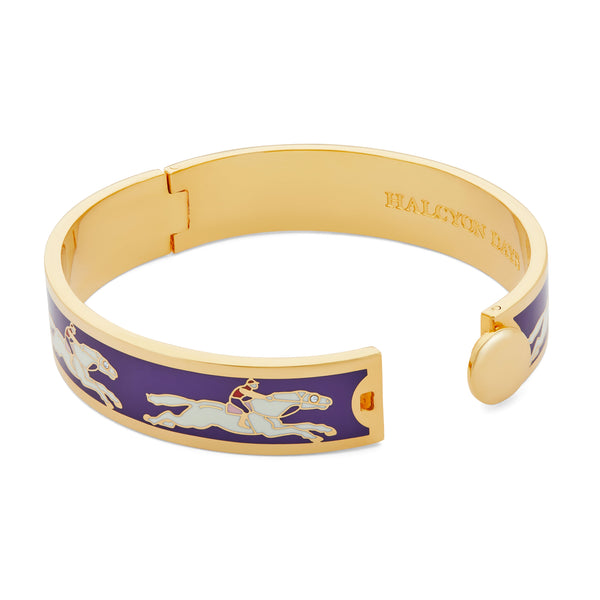 Load image into Gallery viewer, Halcyon Days 13mm Race Horse - Amethyst - Cream - Gold - Hinged Bangle
