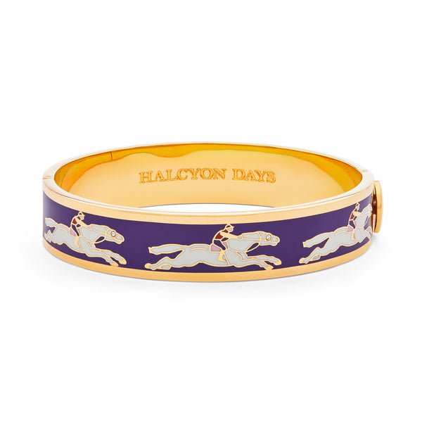 Load image into Gallery viewer, Halcyon Days 13mm Race Horse - Amethyst - Cream - Gold - Hinged Bangle
