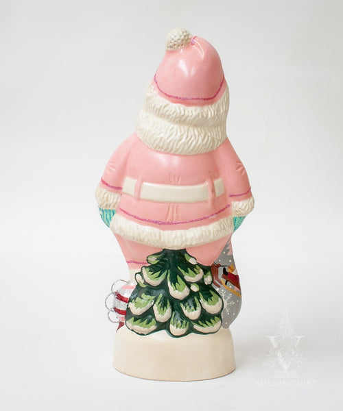 Load image into Gallery viewer, Vaillancourt Folk Art - 1950’s Pink Santa with Shiny Brite Ornaments - Chalkware Figurine
