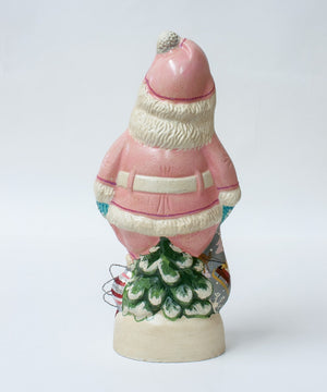 Vaillancourt Folk Art - 1950’s Pink Santa with Shiny Brite Ornaments - Chalkware Figurine