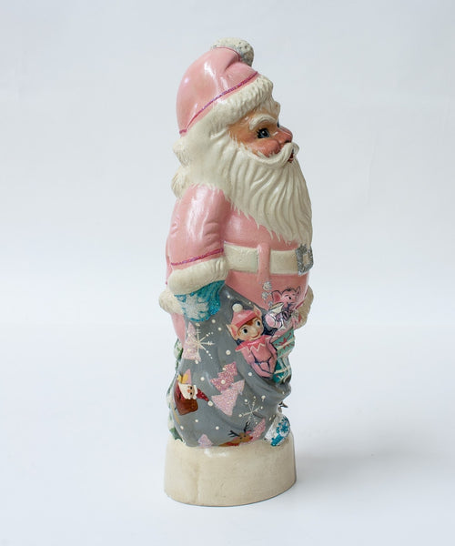 Load image into Gallery viewer, Vaillancourt Folk Art - 1950’s Pink Santa with Shiny Brite Ornaments - Chalkware Figurine
