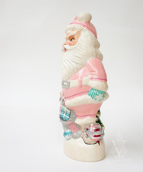 Load image into Gallery viewer, Vaillancourt Folk Art - 1950’s Pink Santa with Shiny Brite Ornaments - Chalkware Figurine
