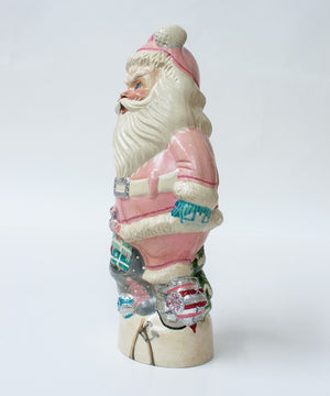 Vaillancourt Folk Art - 1950’s Pink Santa with Shiny Brite Ornaments - Chalkware Figurine