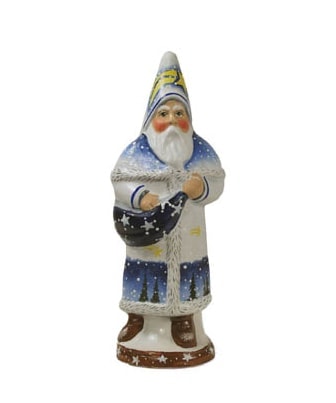 Vaillancourt Folk Art - White and Blue Father Christmas with Shooting Star - Chalkware Figurine