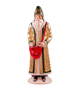 Vaillancourt Folk Art - Black and Gold Coat Father Christmas - Chalkware Figurine