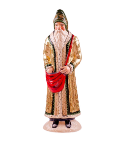 Vaillancourt Folk Art - Black and Gold Coat Father Christmas - Chalkware Figurine