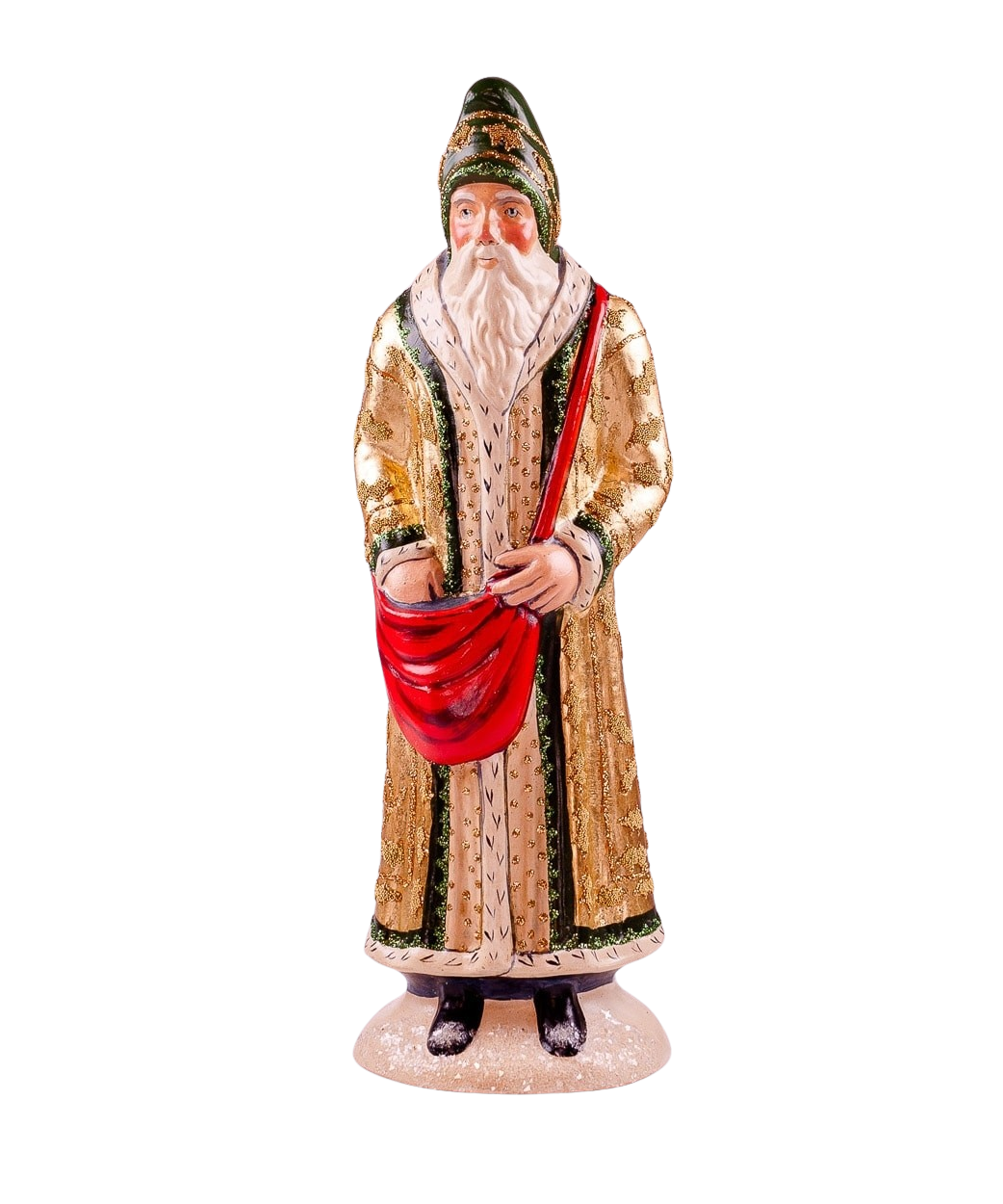 Vaillancourt Folk Art - Black and Gold Coat Father Christmas - Chalkware Figurine