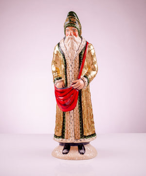 Vaillancourt Folk Art - Black and Gold Coat Father Christmas - Chalkware Figurine