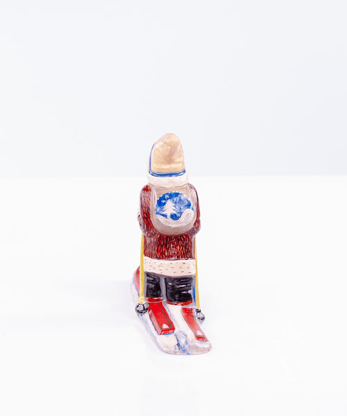 Load image into Gallery viewer, Vaillancourt Folk Art - Blue Trimmed Skiing Santa in Fur - Chalkware Figurine
