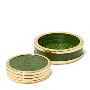 AERIN Classic Croc Leather Coasters, Verde, Set of 4