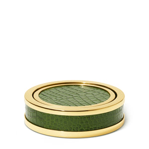 AERIN Classic Croc Leather Coasters, Verde, Set of 4