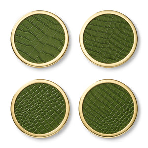 AERIN Classic Croc Leather Coasters, Verde, Set of 4