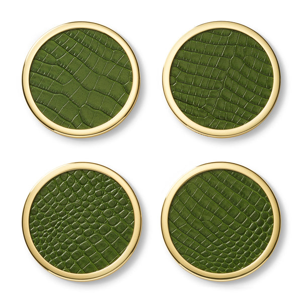 Load image into Gallery viewer, AERIN Classic Croc Leather Coasters, Verde, Set of 4
