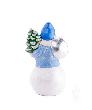 Vaillancourt Folk Art - Blue Snowflake Santa on Snowball - Chalkware Figurine