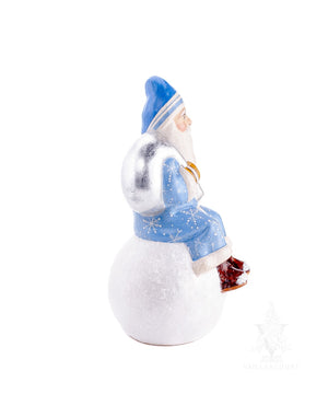 Vaillancourt Folk Art - Blue Snowflake Santa on Snowball - Chalkware Figurine