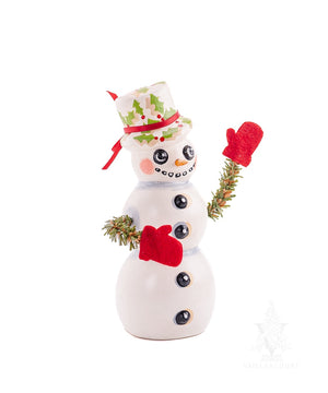 Vaillancourt Folk Art - Snowman with Holly Hat - Chalkware Figurine