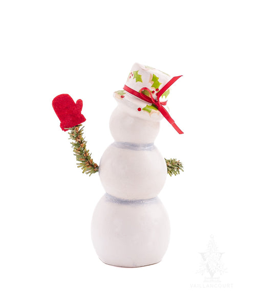 Load image into Gallery viewer, Vaillancourt Folk Art - Snowman with Holly Hat - Chalkware Figurine
