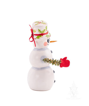 Vaillancourt Folk Art - Snowman with Holly Hat - Chalkware Figurine