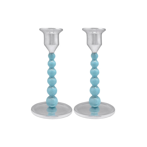 Mariposa Pearled Small Aqua Candlestick Set