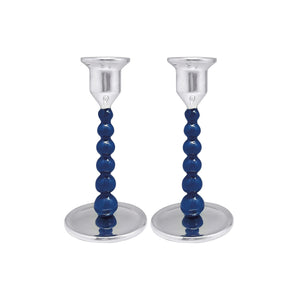 Mariposa Pearled Small Blue Candlestick Set