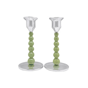 Mariposa Pearled Small Green Candlestick Set