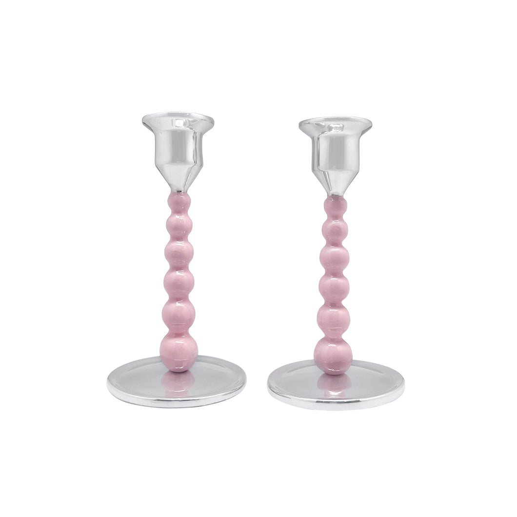 Mariposa Pearled Pink Small Candlestick Set