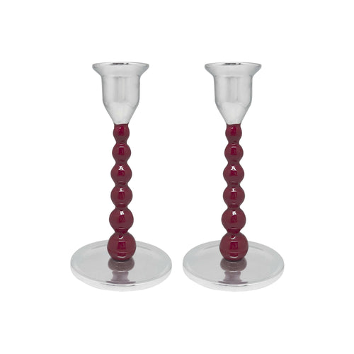 Mariposa Pearled Red Small Candlestick Set