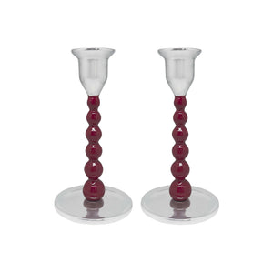 Mariposa Pearled Red Small Candlestick Set