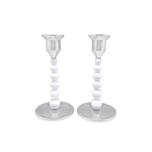 Mariposa Pearled White Small Candlestick Set