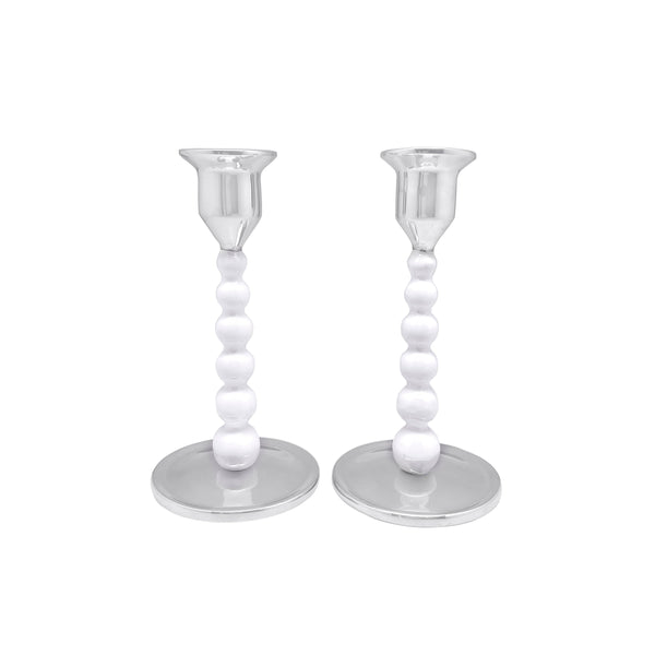 Load image into Gallery viewer, Mariposa Pearled White Small Candlestick Set
