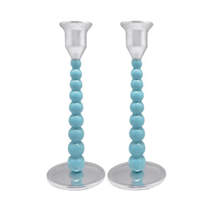 Mariposa Pearled Medium Aqua Candlestick Set