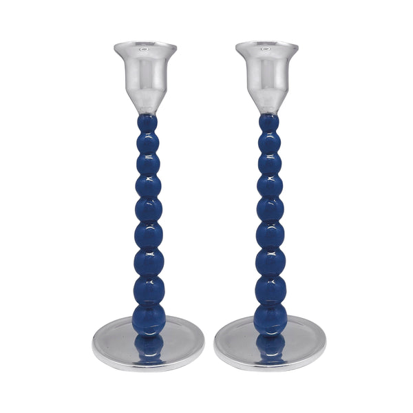 Load image into Gallery viewer, Mariposa Pearled Medium Blue Candlestick Set
