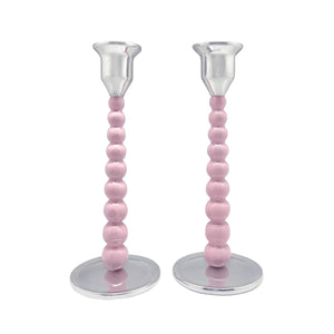 Mariposa Pearled Medium Pink Candlestick Set