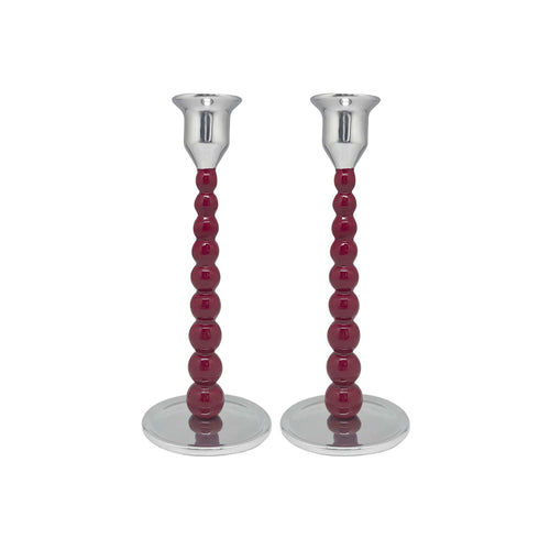 Mariposa Pearled Red Medium Candlestick Set