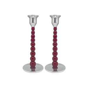 Mariposa Pearled Red Medium Candlestick Set