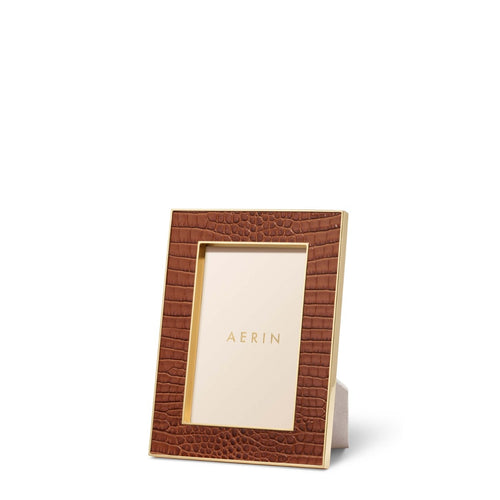 AERIN Classic Croc Leather Frame, Chestnut, 4x6