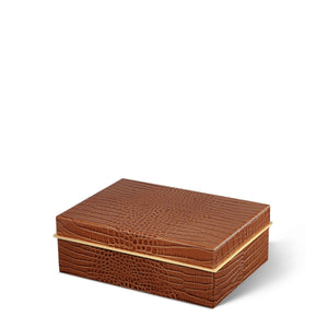 AERIN Classic Croc Leather Small Box, Chestnut