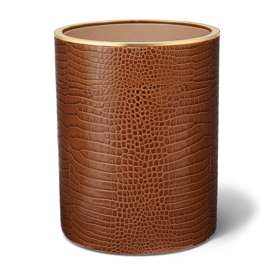 AERIN Classic Croc Leather Wastebasket, Chestnut