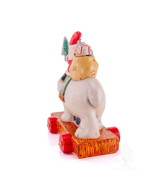 Vaillancourt Folk Art - Traditional Santa on Polar Bear Pull Toy - Chalkware Figurine