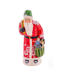 Vaillancourt Folk Art - Red Village Scene Santa - Chalkware Figurine