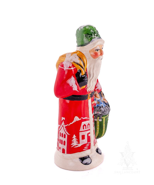 Load image into Gallery viewer, Vaillancourt Folk Art - Red Village Scene Santa - Chalkware Figurine
