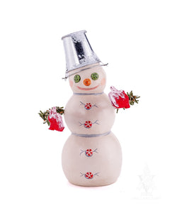 Vaillancourt Folk Art - Snowman with Metal “Bucket Hat” - Chalkware Figurine